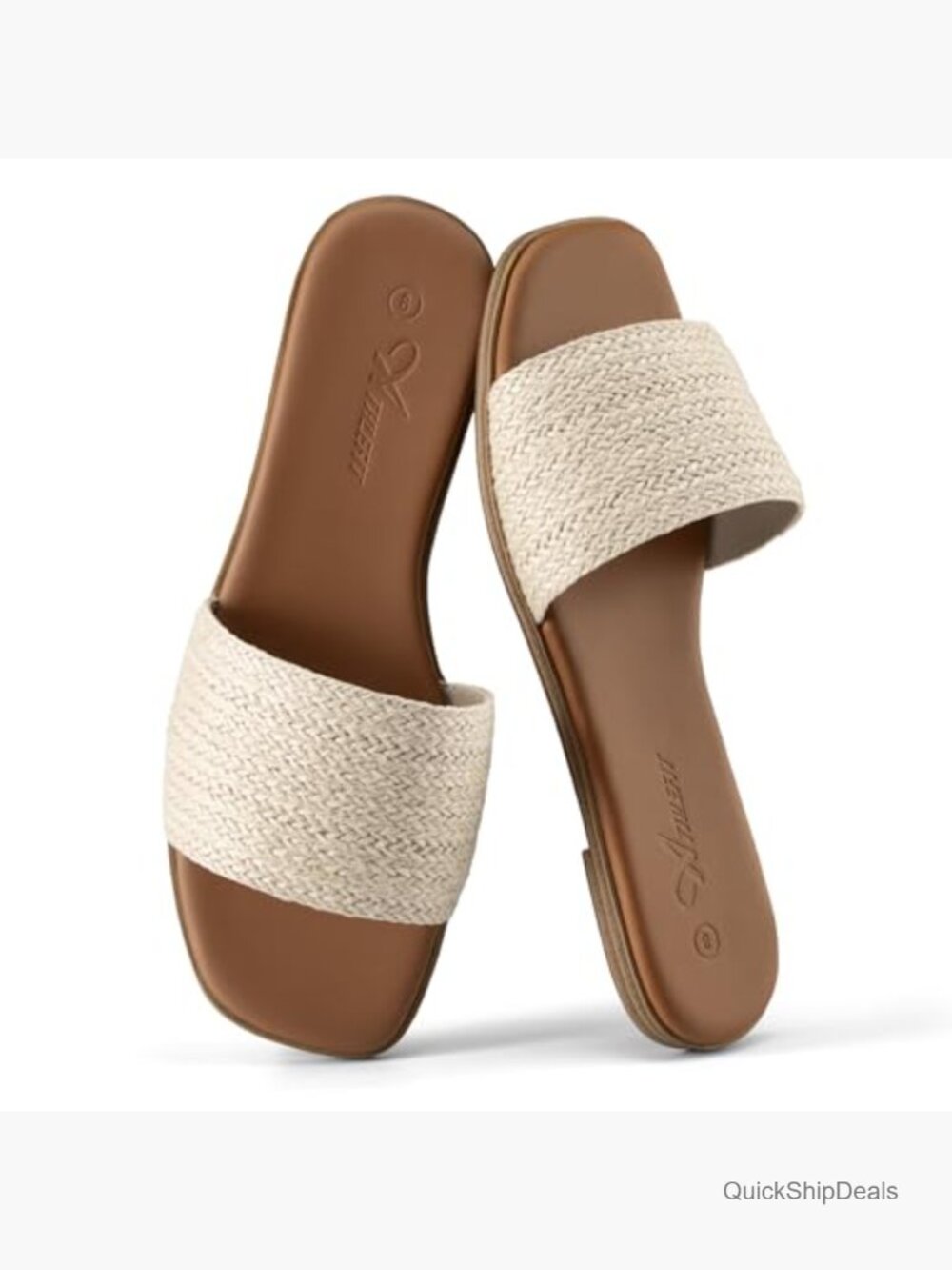 Raffia Square Toe Slip On Flat Sandals with Cushioned Footbed Non Slip Sole - Picture 6 of 7